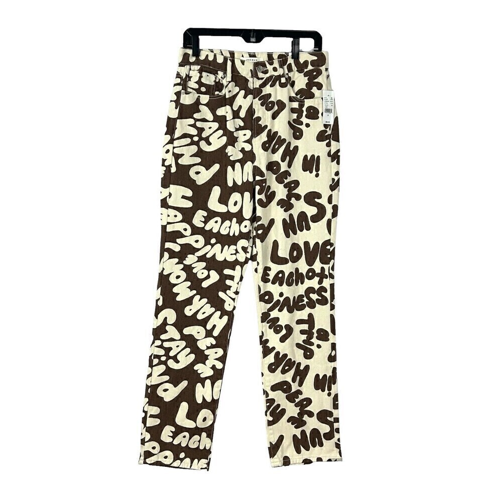 New Pacsun Womens Size 28 Dad Jean‎ White Chocolate Peace Love Straight Leg E4